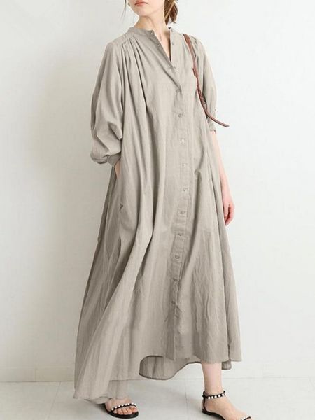 

casual dresses for women women's solid color cotton linen retro pleated large swing loose long dress elegant robe 230202, Black;gray