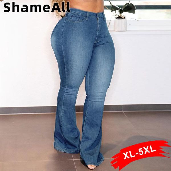 

women's plus size pants plus size white blue stretchy flare jean women 5xl high waist wide leg vintage bell bottom denim pants mom indi, Black