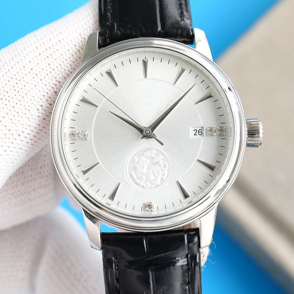 

mens watch 40mm automatic mechanical movement watch business leather wristwatch montre luxe watches for men, Slivery;brown