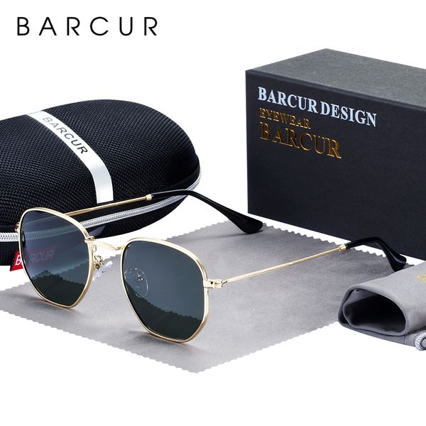 

sunglasses barcur classic retro reflective man hexagon metal frame eyewear sun glasses with box de sol gafas 230202, White;black