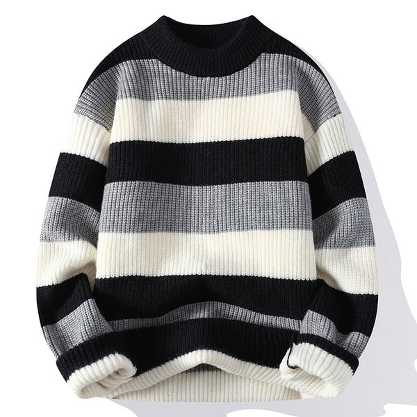 

men's sweaters high end winter sweater pullover clothing korean classic multicolor stripe o neck antipilling handsome casual 230203, White;black