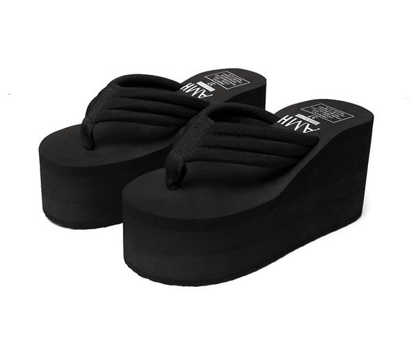 

slippers est styel women flip flops comfortable summer casual flip flops women slippers beach style non-slip thick bottom wedges shoes 23020, Black