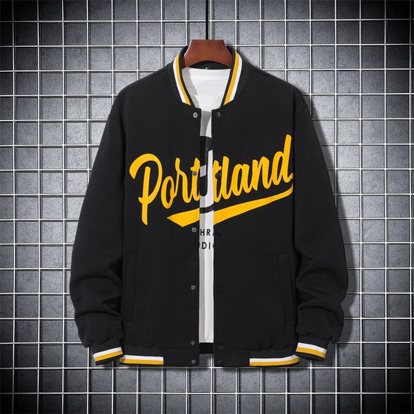 

men's jackets men letter graphic striped trim varsity jacket without tee 230203, Black;brown