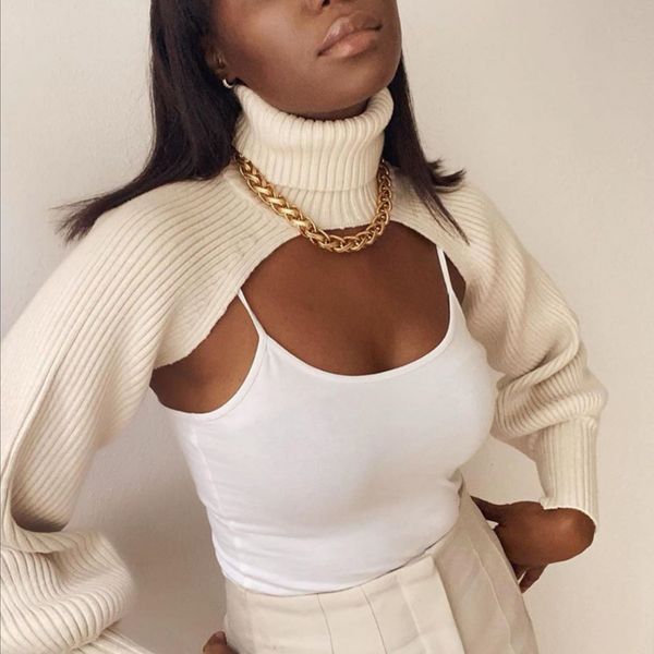 

women's sweater ultrashort sweater coat autumn winter long sleeve loose knitted crop solid color cardigan 230203, White;black