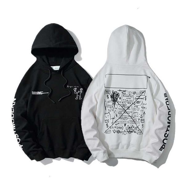 

street 20ss spring and autumn offs style ow spoof robot graffiti arrow cotton pullover hooded sweater, Black;brown