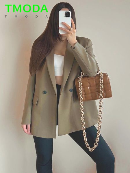 

women's suits blazers tmoda women double breasted loose blazer office lady classic coat basic suit jacket female chic outwear outfit 23, White;black
