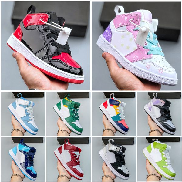

2023 kids childrens jumpman 1s mid basketball shoes trainers sneakers infants toddler youth kid athletic medium olive gym red travis outdoor