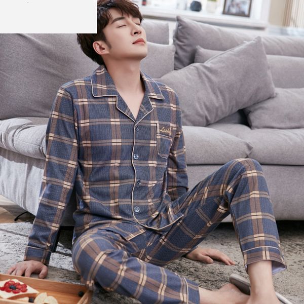 

men's sleepwear summer casual striped cotton pajama sets for men short sleeve long pants pyjama male homewear lounge wear clothes 23020, Black;brown