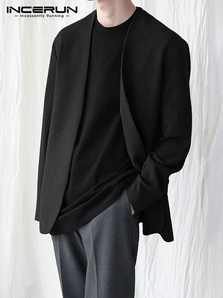 

mens suits blazers stylish men blazer leisure style loose buttons male allmatch simple collarless longsleeved s5xl incerun 230203, White;black