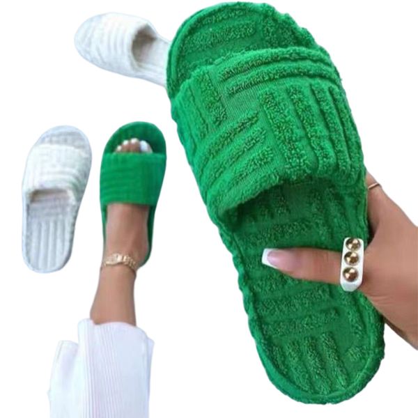 

designer plush slippers for women 2023 new outer wear black white pink orange green joker plus one word slippers lady platform towel slipper