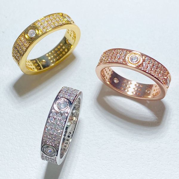 

2023ss full diamond titanium steel silver love ring men and women rose gold rings for lovers couple jewelry gift