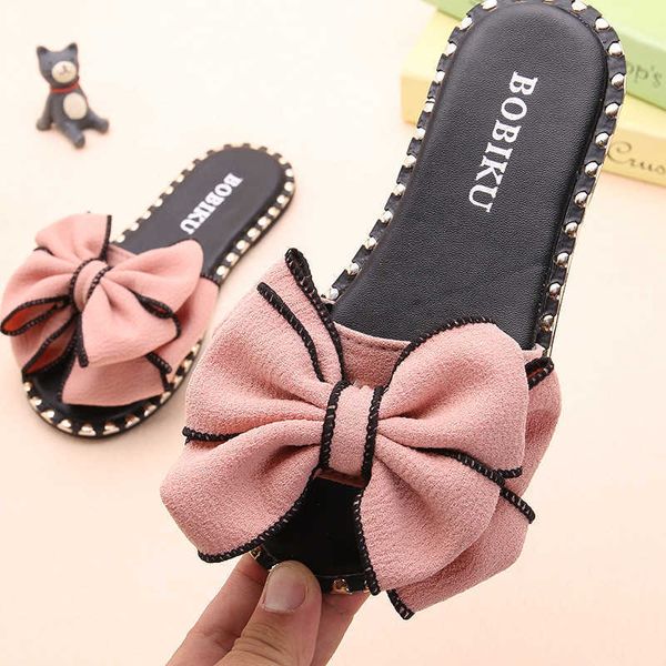 

slipper mumoresip summer slippers for kids girl sandals slides with big bow-knot mom-daughter family matching shoes 0203, Black;grey