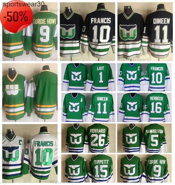

mens vintage hartford whalers 10 ron francis hockey jerseys 9 gordie howe 26 ray ferraro 5 samuelsson 16 pat verbeek 11 kevin dineen 1 mike, Black;red