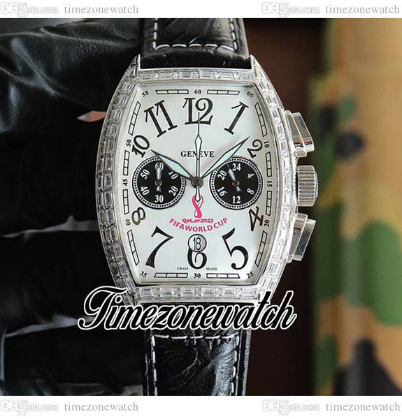 

40mm casablanca white dial mens watch fifa world cup 8880 c quartz chronograph steel case leather strap satch diamond bezel watches twbe tim, Slivery;brown