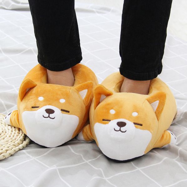 

slippers funny slipper cute soft cute lazy shiba inu dog slippers animal puppy home plush cotton shoes 230203, Black