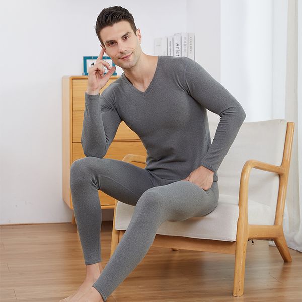 

men's thermal underwear winter sets thick long johns mens warm v neck thermo double layer clothes 230202, Black;white