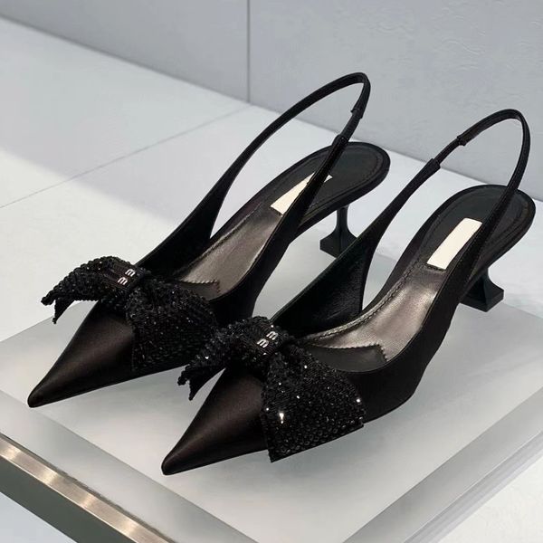 

rhinestone bowtie sandals shoes women's pointed toes kitten heel 6cm black shallow letter rhinestone decorative dress shoes luxury desi