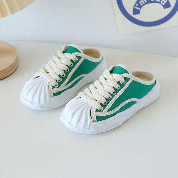 

slipper 2022 children' casual breathable canvas shoes for boys simple japanese lace up round toe non-slip kids fashion girls slippers, Black;grey
