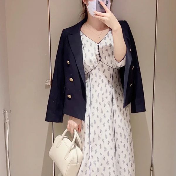 

women's suits blazers neploe jacket women bird pattern doublebreasted westernstyle coats button 2023 spring japanese classic solid colo, White;black