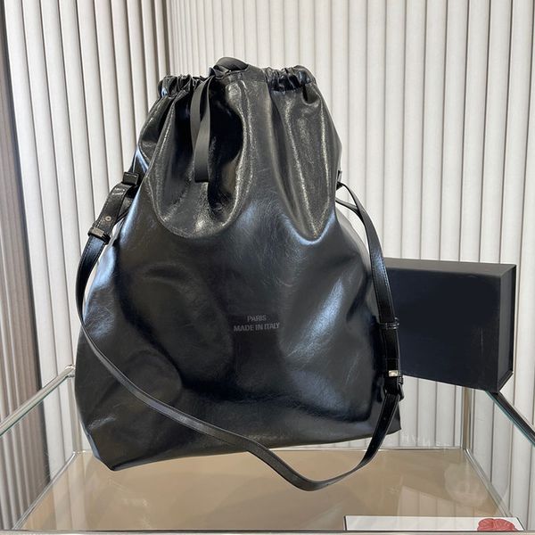 

trash handbag tote bag plain garbage crossbody bags drawstring handbags purse cowhide leather inside zip pocket fashion letters women large