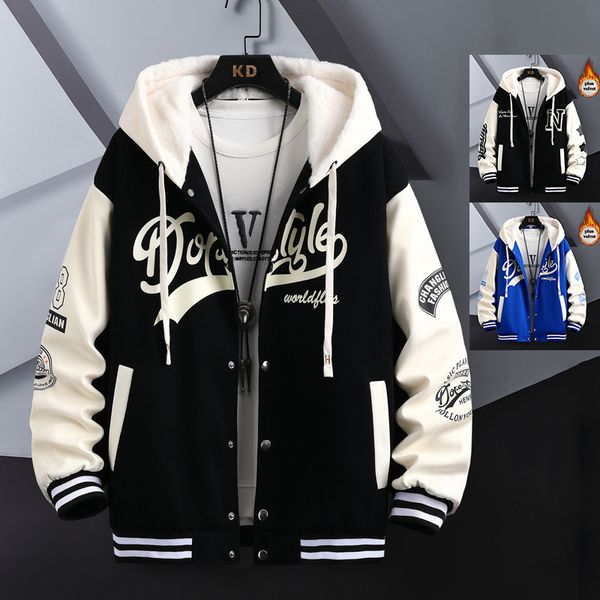 

men's jackets autumn winter thermal fleece jacket men print harajuku casual no pilling coat streetwear hip hop patchwork baseball 23020, Black;brown
