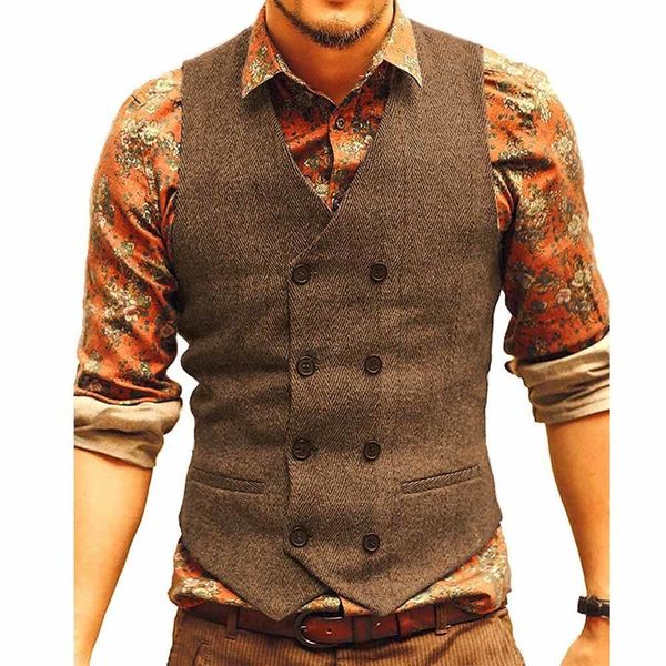 

mens vests men suit vest tweed man waistcoat brown black groomman wedding clothing jacket victorian style steampunk business 230203, Black;white