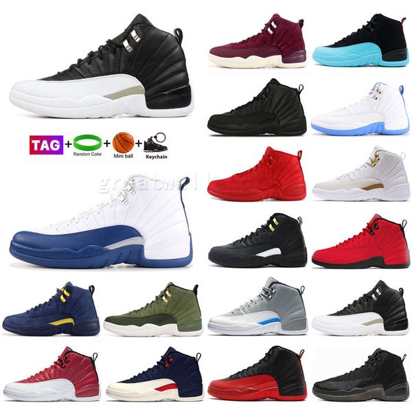 

2023 basket ball shoes men trainers sports sneakers dark concord university gold stone blue bulls mens 12s flu game xii jump 36-47, Black