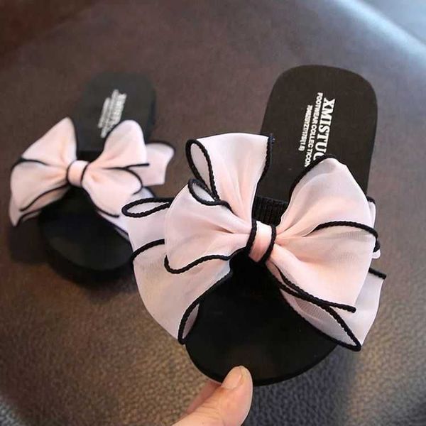 

slipper summer non-slip parent-child little princess flat bottom sweet children beach shoes sandals kids cute bow girl slippers 0203, Black;grey