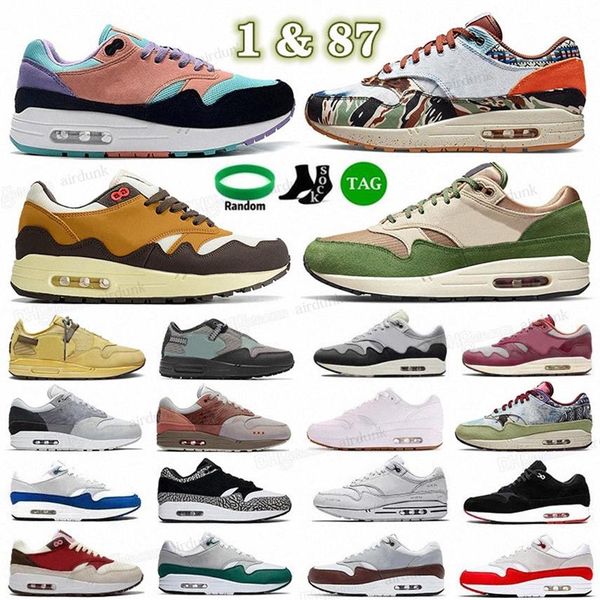 

og 1 87 men women running shoes 1s 87s night maroon black noise aqua saturn gold bred daisy mens trainers outdoor sports sneakers 275c