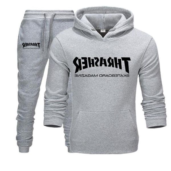 

2022 new two pieces men's tracksuits clothing fashion hooded sweatshirts sportswear men tracksuit hoodie brand clothes hoodies pan igcj, Gray