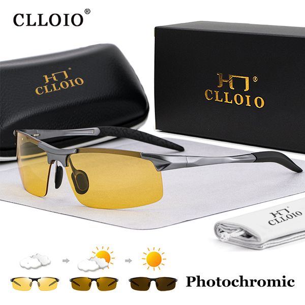

sunglasses clloio antiglare day night vision glasses men driving polarized aluminum rimless pochromic riding goggles uv 230202, White;black