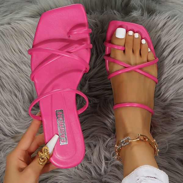 

slippers summer sandals women square head flat flip-flops slides light ladies home slippers outer wear open-toe beach slippers women 230203, Black