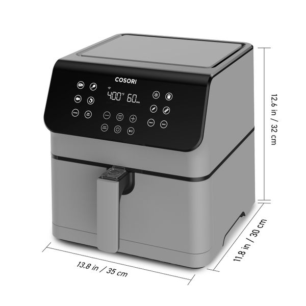 

cosori 5.8-quart smart air fryer with 12 customizable cooking functions voice control bonus skewer rack set