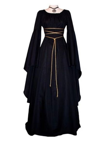 

casual dresses vintage style women medieval gothic floor length cosplay retro long gown woman clothes 230202, Black;gray