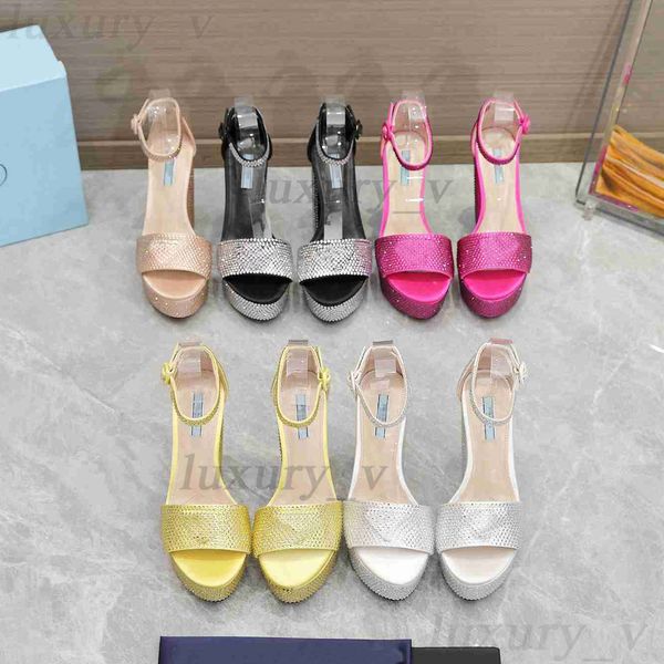 

designer rhinestone sandals luxury women high heeled dress shoes platform heel classic buckle embellished ankle strap pumps with box, Black