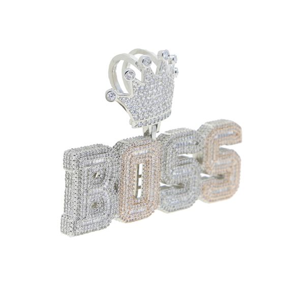 

new design hip hop letter pendant jewelry full paved 5a cubic zirconia cz iced out bling letter boss pendants necklace, Silver