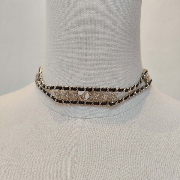 

2023 luxury quality charm pendant necklace with diamond and black genuine leather have box hollow design stamp ps7518a, Silver