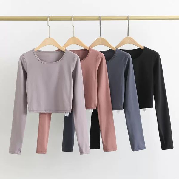 

luluwomen yoga clothing long-sleeved women's naked navel sports quick-drying running blouse elastic tight fitness t-shirt