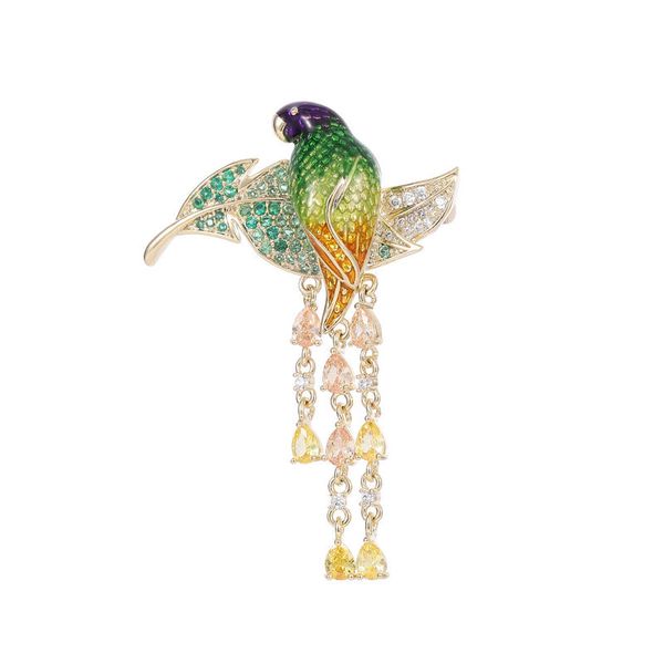 

luxury bohemia zirconia tassel parrot brooch pins for women or men retro vintage punk wholesale price fashion jewelry gold plated animal bir, Gray