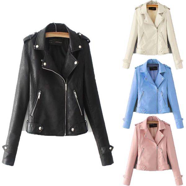 

women's leather faux women jacket beige casual slim motorcycle biker coat female punk streetwear spring autumn jackets 230202, Black