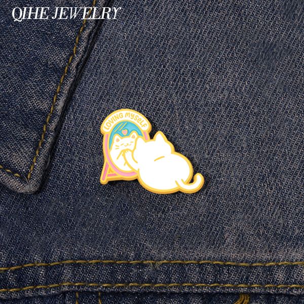 

cartoon cat enamel pin brooch adge animal loveing myself kitten hat metal backpack sweater custom accessories friend jewelry, Gray