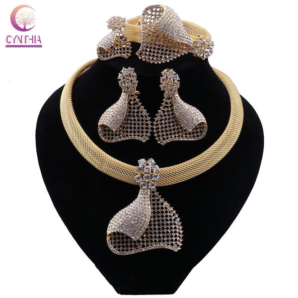 

wedding jewelry sets cynthia luxury nigerian dubai for women bridal gold color necklace earrings bracelet ring 230203, Slivery;golden