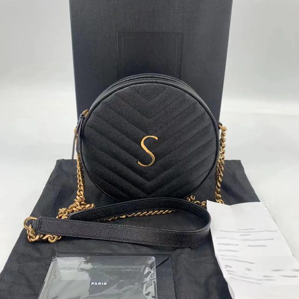 

fashion new style vinyle round crossbody bag shoulder bags metal logo chain luxury designer totes womens mens wallet genuine leather handbag