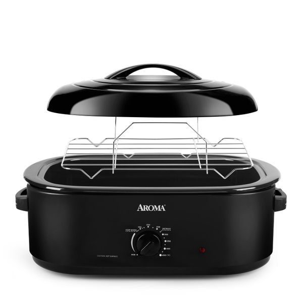 

aroma 18qt. electric roaster oven with metal inner rack black