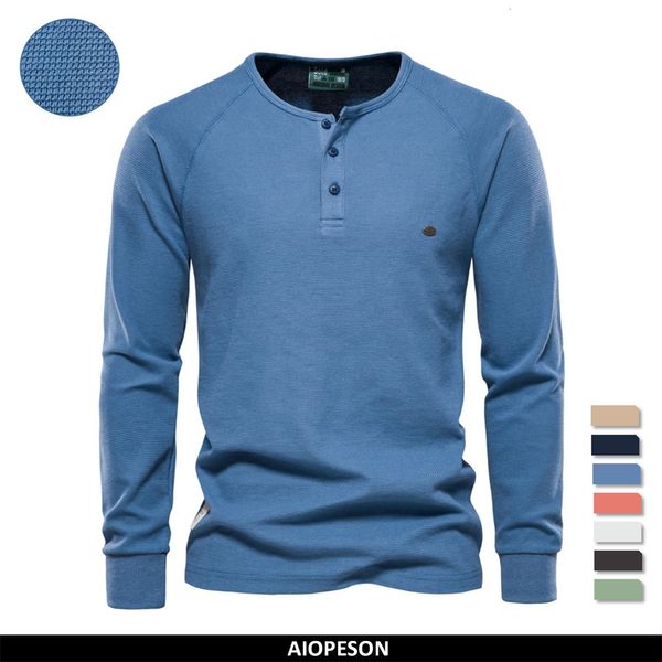 

men's polos aiopeson waffle henley tshirt long sleeve basic breathable tee shirts autumn solid color t shirt for 230202, White;black