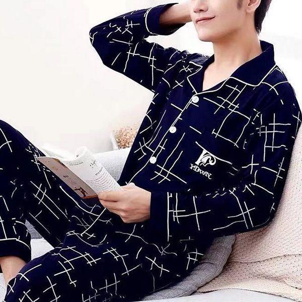 

men's sleepwear pajama sets simple long sleeve cotton pant leisure outwear soft autumn winter plus size loungewear 230202, Black;brown