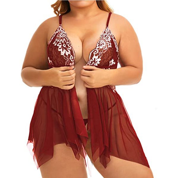 

other panties plus size lingerie for women sleepwear set lace babydoll chemise v neck nightgown nightdress maternity negligee s5xl 230202, Red;black