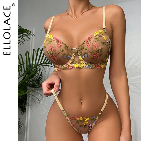 

other panties ellolace erotic lingerie fairly lace transparent underwear set girl floral embroidery fancy clear bra set women 2 piece 230202, Red;black