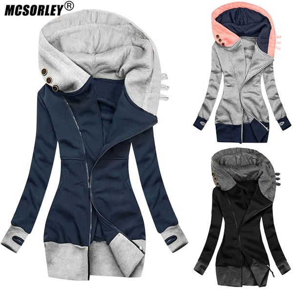 

women's hoodies sweatshirts mcsorley brand design style casual hoody clothing sweatwear solid jacket zipper pocket sweatshirt long slee, Black