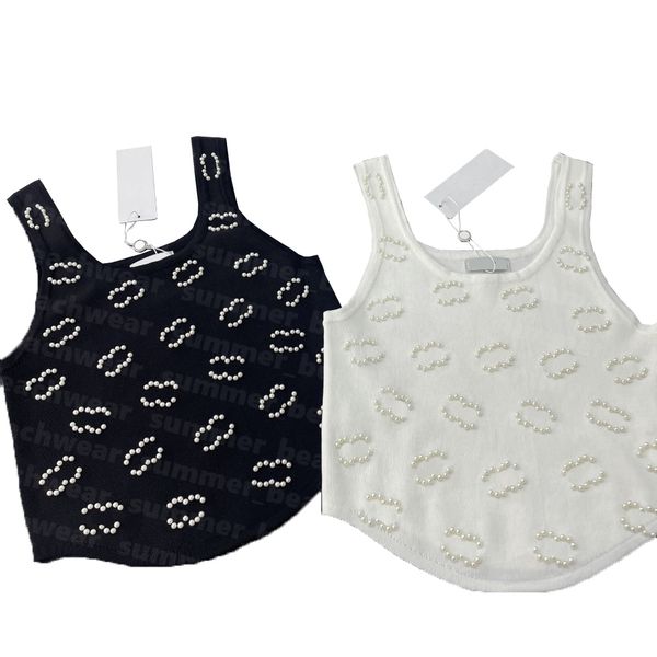 

fashion pearl knits tee women summer vest spring summer knitted sport, White